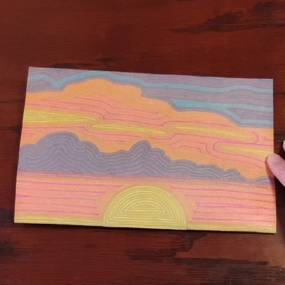 Handmade One Of A Kind Colorful Sunset Ocean Gell Pen Art Card 8.5"X11" - Picture 12 of 16